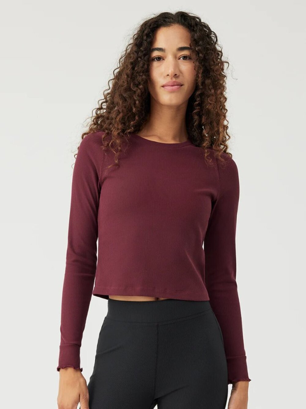 OUTDOOR VOICES SuperForm Shiraz Purple Ribbed Cropped Long Sleeve Top, Size S